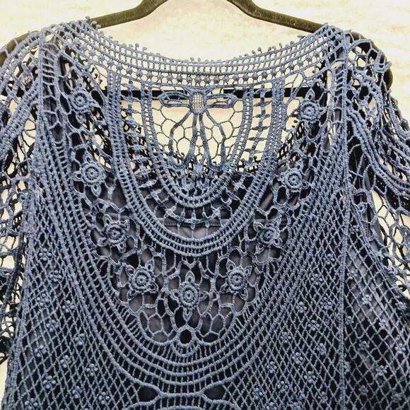 Tunic Top Size 3X Crochet Navy Unconventional Lace Lagenlook Luxury Old Money - Picture 3 of 14